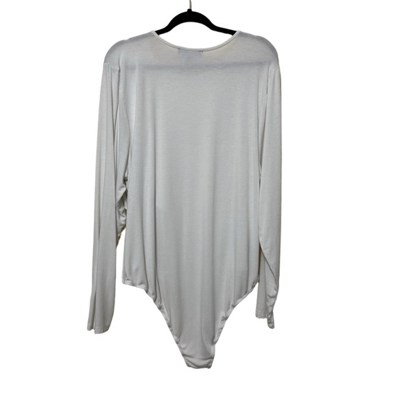 Eloquii Faux Wrap Cut Out Long Sleeve Bodysuit Women Plus 26/28 White - Picture 2 of 5